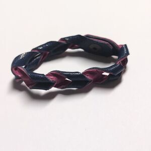 87 Navy Blue and Pink‎ Twisted Leather Cuff Bracelet with Snap Button